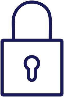 A simple line-drawn padlock with a closed shackle centered within a square. The keyhole is visible on the lock body, set against a plain white background.