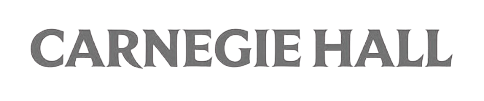 The text "CARNEGIE HALL" is displayed in large, bold, gray letters against a transparent background, conveying the name of a famous venue.