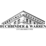 A detailed illustration of a building corner shows the text "BUCHBINDER & WARREN" across the bottom, with "ESTABLISHED 1958" underneath, against a dark background.