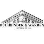 A detailed illustration of a building corner shows the text "BUCHBINDER & WARREN" across the bottom, with "ESTABLISHED 1958" underneath, against a dark background.