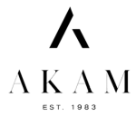 Logo featuring the letter "A" above the word "AKAM," with "EST. 1983" beneath, presented on a transparent background.